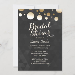 Modern Gold Dots Black Pattern Bridal Shower Invitation