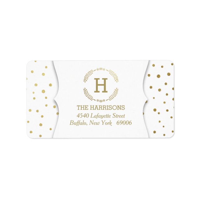 Modern Gold Dots Custom Monogram Label (Front)