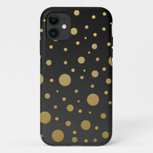 Modern Gold Dots on Black Background iPhone 11 Case