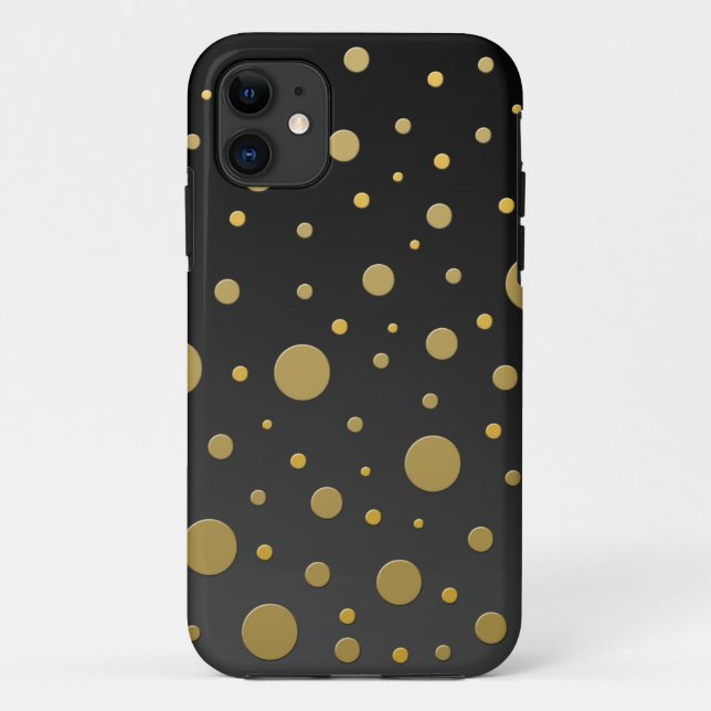 Modern Gold Dots on Black Background Case-Mate iPhone Case (Back)