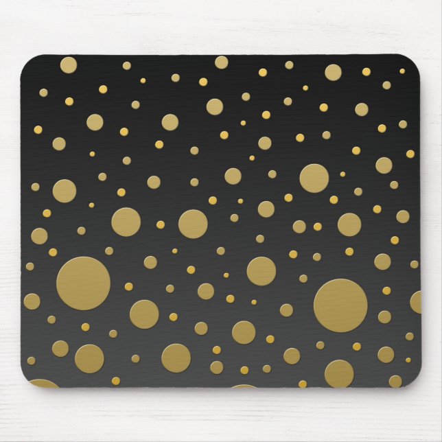 Modern Gold Dots on Black Background Mouse Mat (Front)