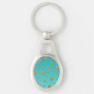 Modern Gold Dots on Turquoise Pattern Key Ring