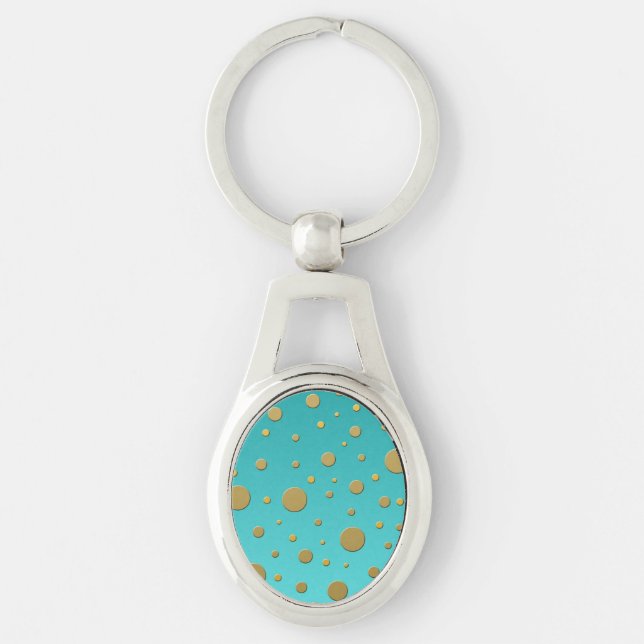 Modern Gold Dots on Turquoise Pattern Key Ring (Front)