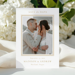 Modern Gold Double Border 2 Photo Wedding Save The Date