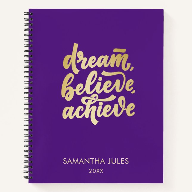 Modern Gold Dream Believe Achieve  Motivational  N Notebook (Front)