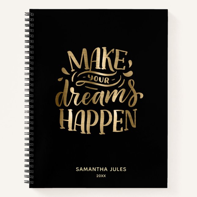 Modern Gold Dream Believe Achieve  Motivational   Notebook (Front)