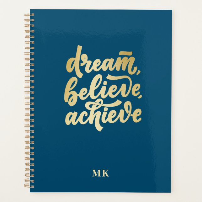 Modern Gold Dream Believe Achieve  Motivational Planner (Front)