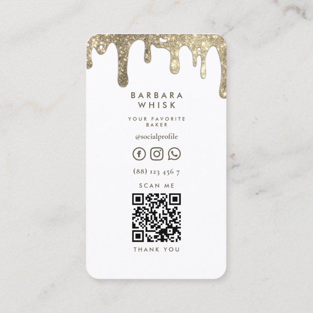 Modern Gold Drip Whisk Bakery Pastry Caterer Business Card (Back)