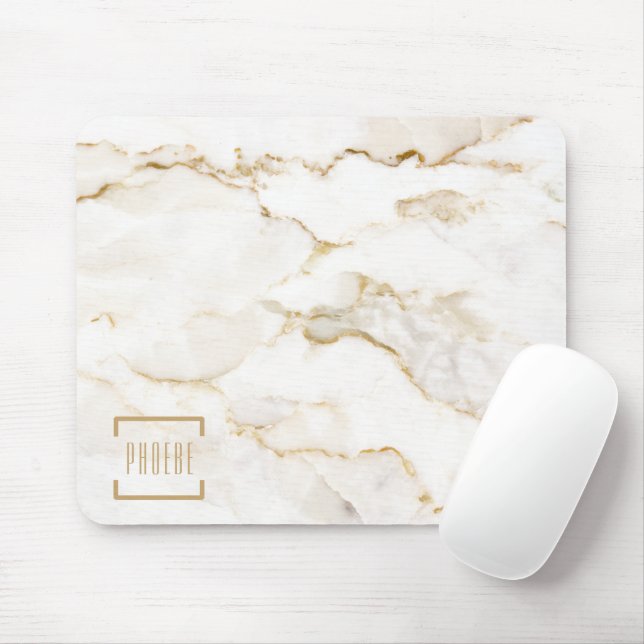 Modern Gold Effect Marble Pattern Mouse Mat (With Mouse)