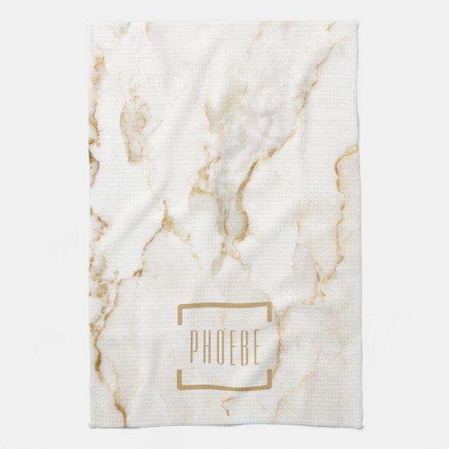 Modern Gold Effect Marble Pattern Tea Towel (Vertical)