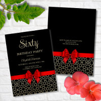 Modern Gold Egypt Geometric Red Bow 60th Birthday