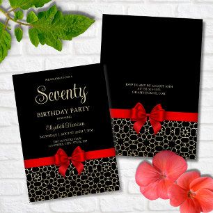 Modern Gold Egypt Geometric Red Bow 70th Birthday Invitation