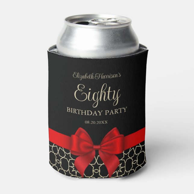 Modern Gold Egypt Geometric Red Bow 80th Birthday Can Cooler (Can Front)