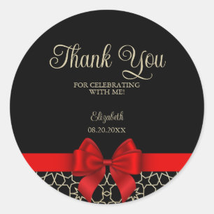 Modern Gold Egypt Geometric Red Bow Thanks Black Classic Round Sticker