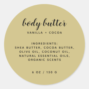Modern gold elegant body butter ingredients list classic round sticker