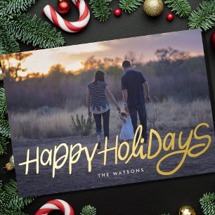 modern gold elegant happy holidays funky photo foil holiday card