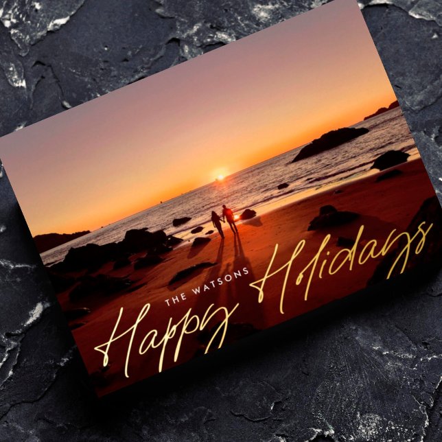 modern gold elegant happy holidays photo foil holiday card (Creator Uploaded)