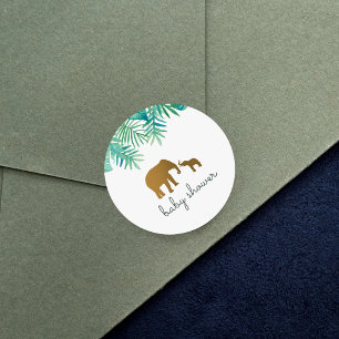 Modern Gold Elephant Family Baby Shower Classic Round Sticker