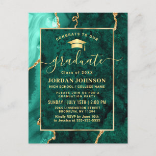 Modern Gold Emerald Graduation Party Invitation Postcard
