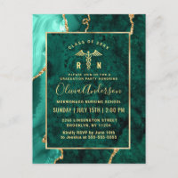Modern Gold Emerald RN Graduation Party Invitation