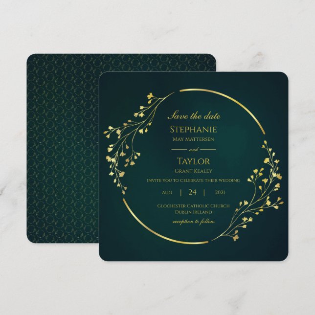 Modern Gold Eucalyptus Green Save The Date Invitation (Front/Back)