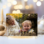 Modern Gold Family BLESSED Christmas Photo Foil Holiday Card<br><div class="desc">Lovely real gold foil confetti overlay Christmas Holiday family postcard.  Script topography BLESSED. Add your photo/picture and season greeting wishes in the back.</div>