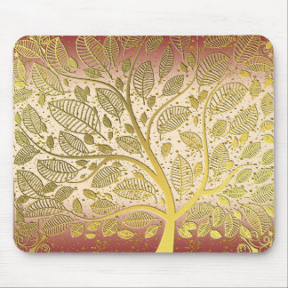 Modern Gold Faux Leaf Tree Of Life Glitter Peach  Mouse Mat