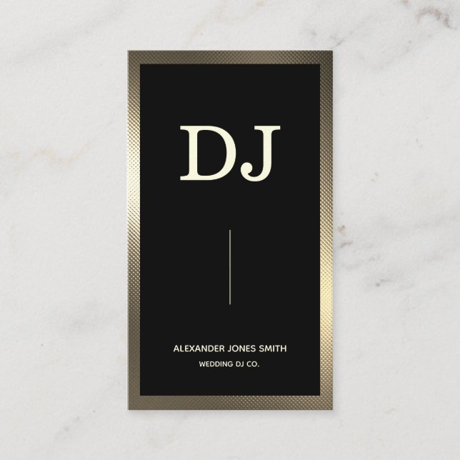 Modern Gold Faux Textured Border Wedding DJ Business Card (Front)
