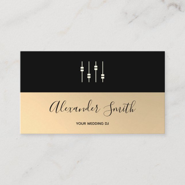 Modern Gold Faux Two-Toned Professional DJ Logo Business Card (Front)