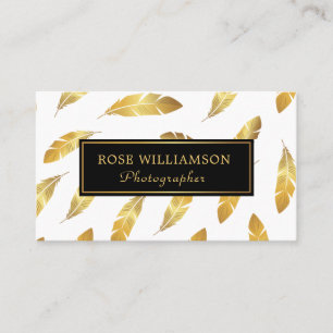 Modern gold feather photographer business card