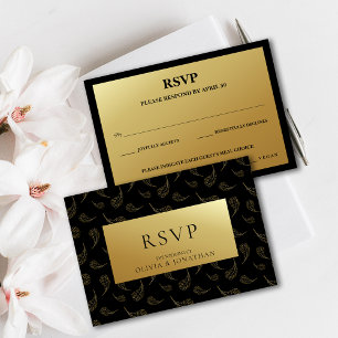 Modern Gold Feather Wedding Meal Choice RSVP Invitation