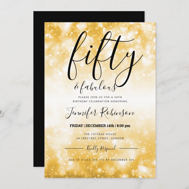 Modern Gold Fifty & Fabulous 50th Birthday Invitation (Front/Back)