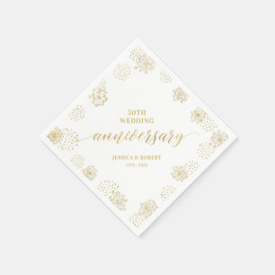 Modern Gold Floral 50th Wedding Anniversary Party Napkin