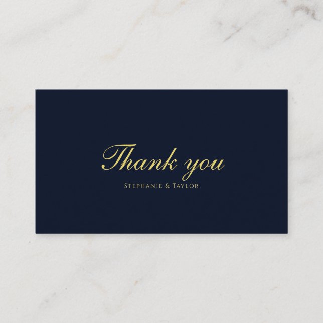Modern Gold Floral Blue Wedding Thank you Card (Front)
