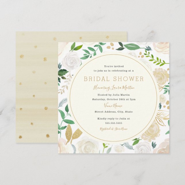 Modern Gold Floral Bridal Shower Invitation (Front/Back)
