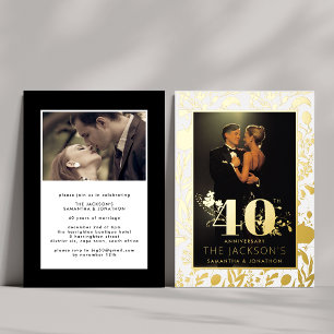Modern Gold Floral Formal 40th Wedding Anniversary