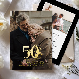 Modern Gold Floral Formal 50th Wedding Anniversary