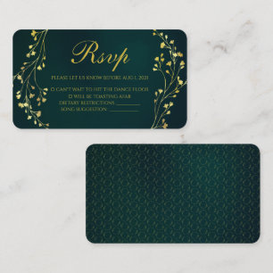 Modern Gold Floral Green Wedding Rsvp Card