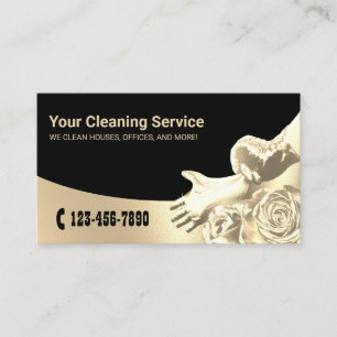 Modern Gold Floral House Keeping Cleaning Service Business Card
