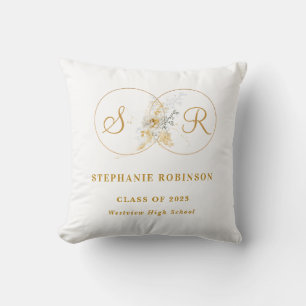 Modern Gold Floral Monogram Graduation  Cushion