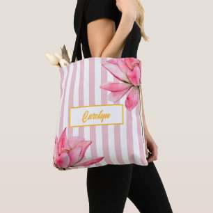 Modern Gold Floral Pink Lotus Bridesmaid Elegant Tote Bag