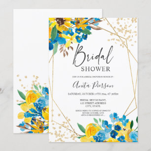 Modern gold floral watercolor bridal shower invitation