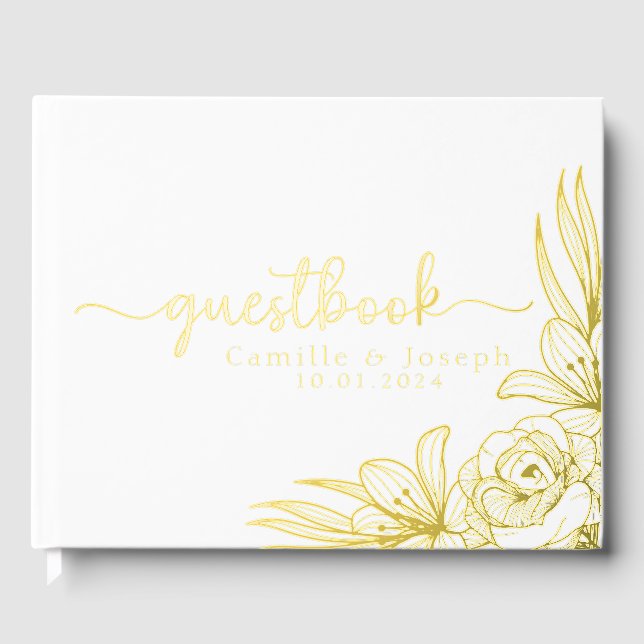 Modern Gold Floral wedding guestbook (Front)