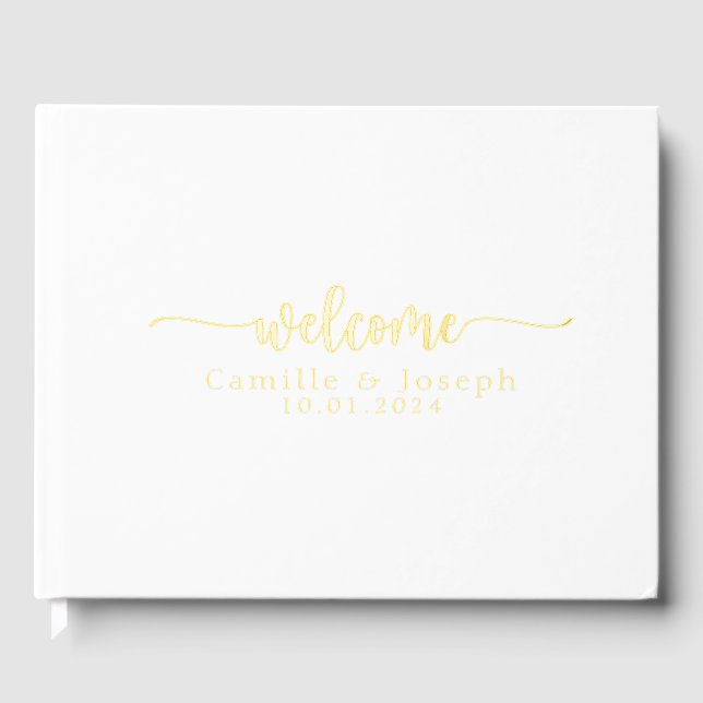 Modern Gold Floral wedding guestbook (Front)