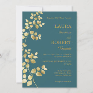 Modern Gold Floral Wedding Invitation