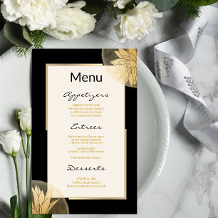 Modern Gold Floral Wedding Menu Dusty Blue