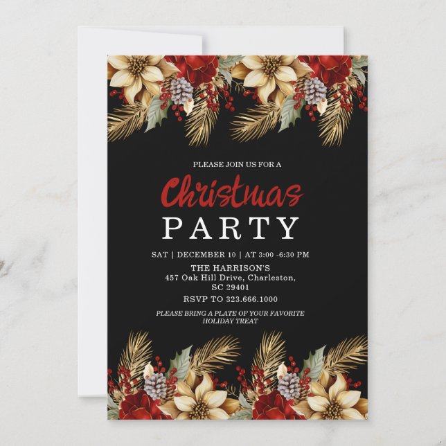 Modern Gold Flower Holiday Celebration Invitation (Front)