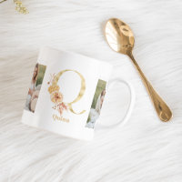 Modern Gold Flower  Letter Q | Two Photo Monogram