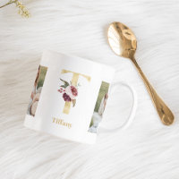 Modern Gold Flower Letter T | Two Photo Monogram