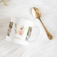 Modern Gold Flower Letter W  | Two Photo Monogram 
